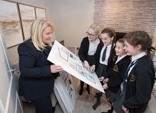 St Vincents' pupils view interior design 'mood boards' for the showhome with Sales Manager Gill Richardson